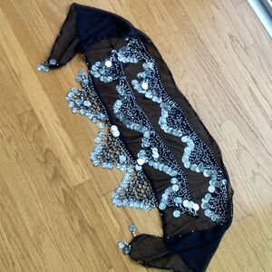 “Belly Dancer” Scarf with Silver “coins”